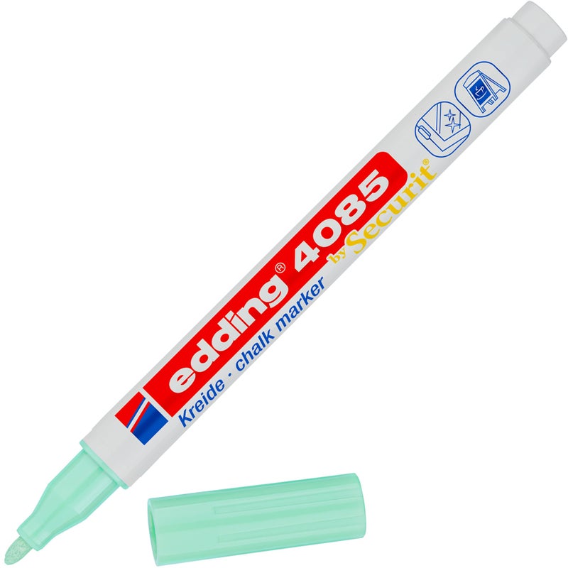 edding 4085 chalk marker - pastel-green - 1 chalk pen - round nib 1-2 mm - fine-nib wet wipe pen for chalkboards, windows, glass, mirrors - liquid chalk marker pens for opaque coverage - Image 1